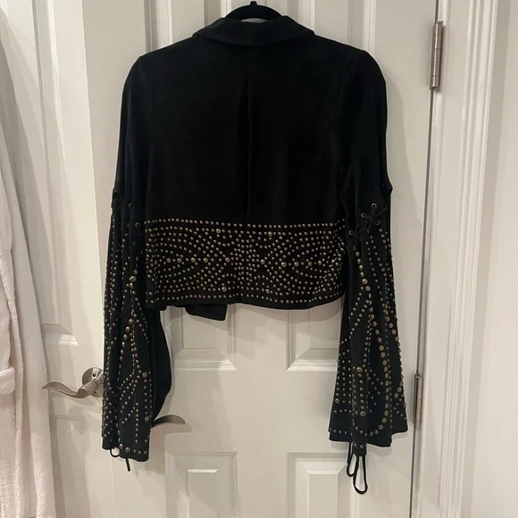 Free People Black Suede Leather Jacket with Gold Studs - Picture 2 of 8